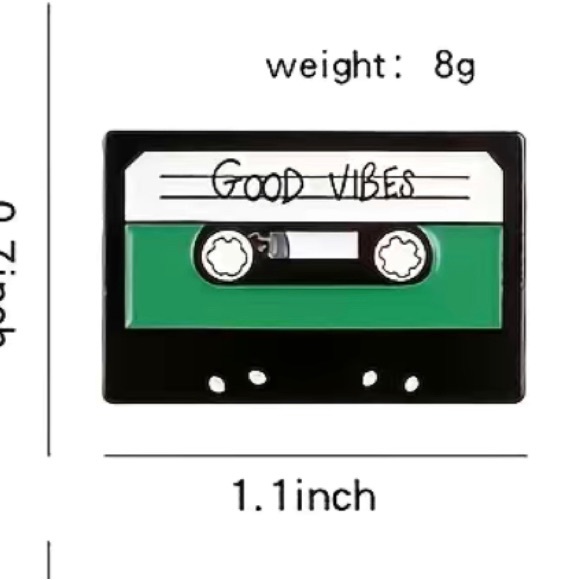 Good Vibes Cassette Design Pin - Picture 2 of 5